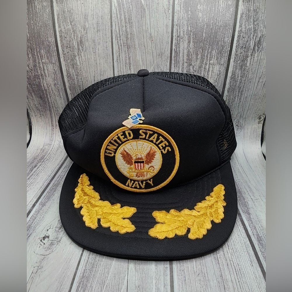 VINTAGE USA NAVY Snapback Patch Mesh Trucker Gold Leaf Cap Hat Adjustable